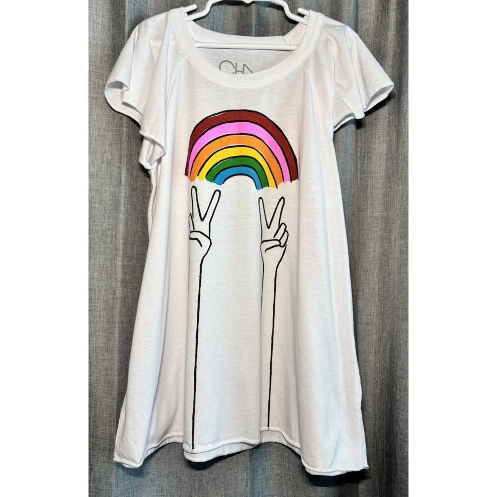 Chaser Girls Rainbow Peace Sign Flutter Short Sleeve T Shirt White Size 14 Girls